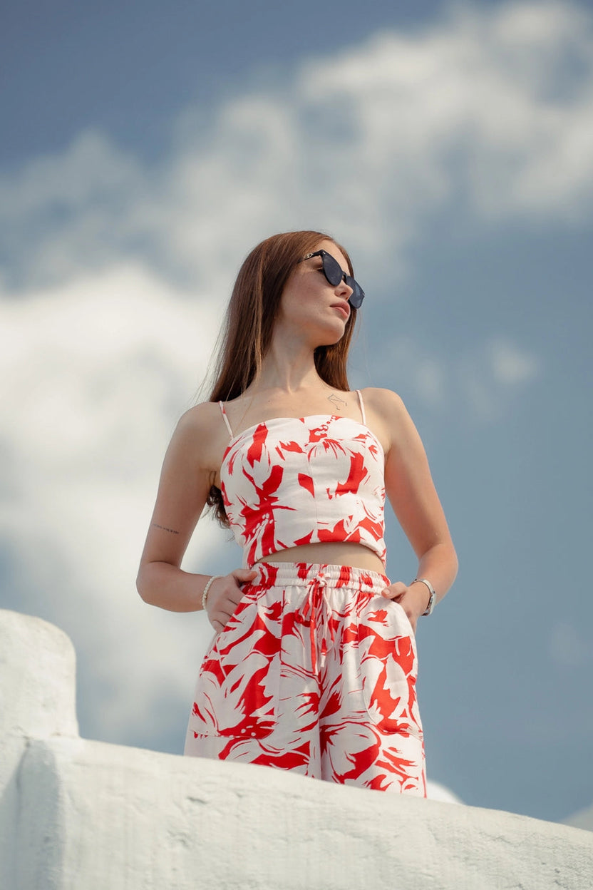 Áo croptop hai dây linen lá đỏ thời trang Hity