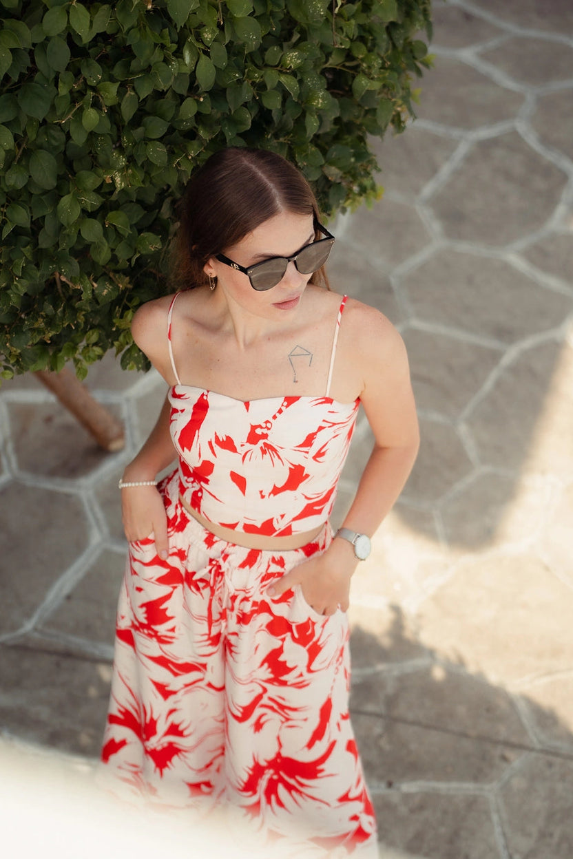 Áo croptop hai dây linen lá đỏ thời trang Hity