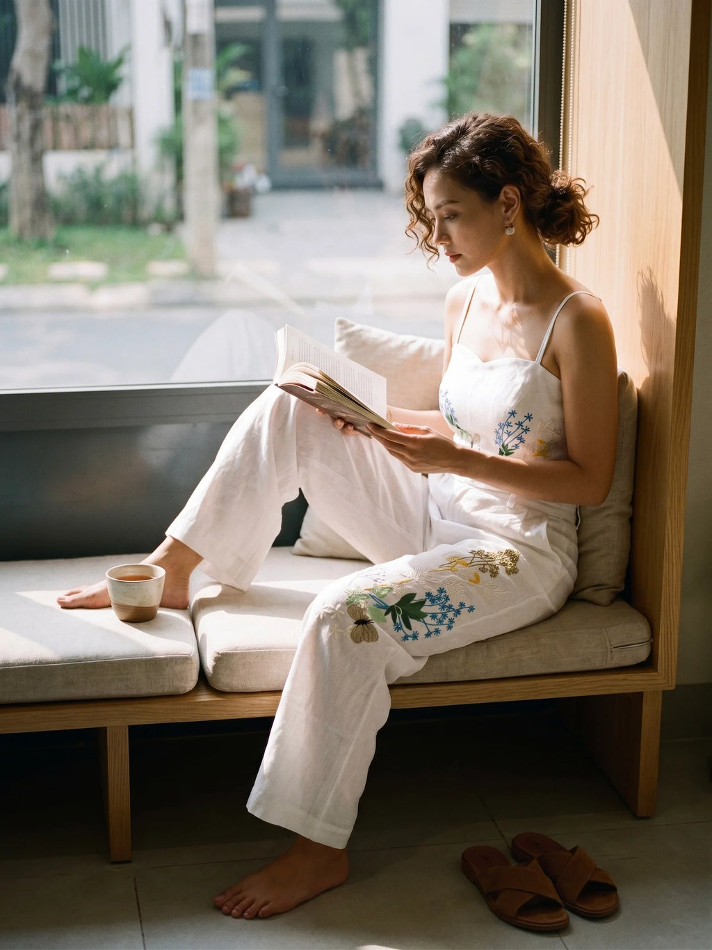Áo croptop hai dây linen trắng thêu tay Mơ thời trang Hity