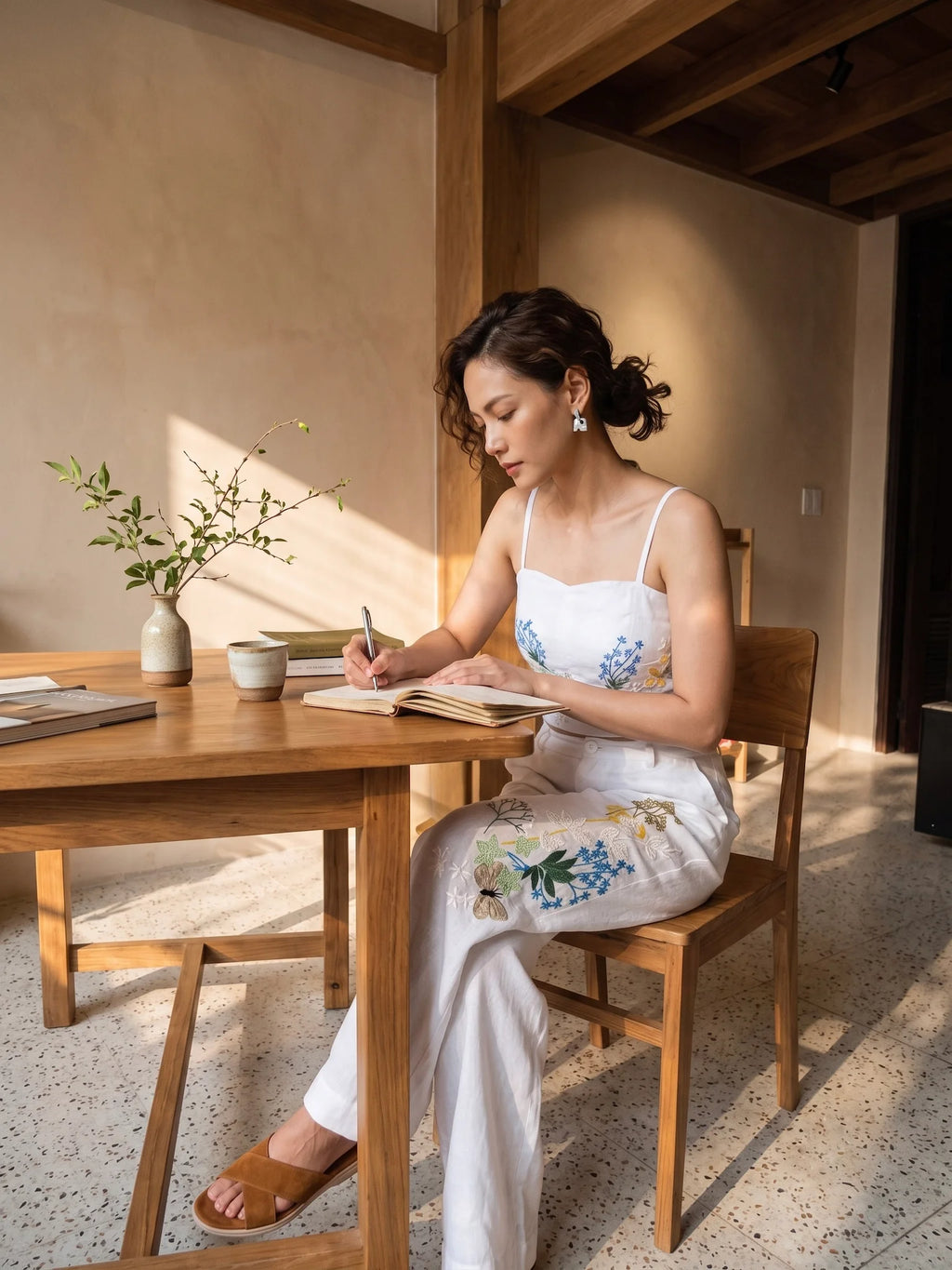Áo croptop hai dây linen trắng thêu tay Mơ thời trang Hity