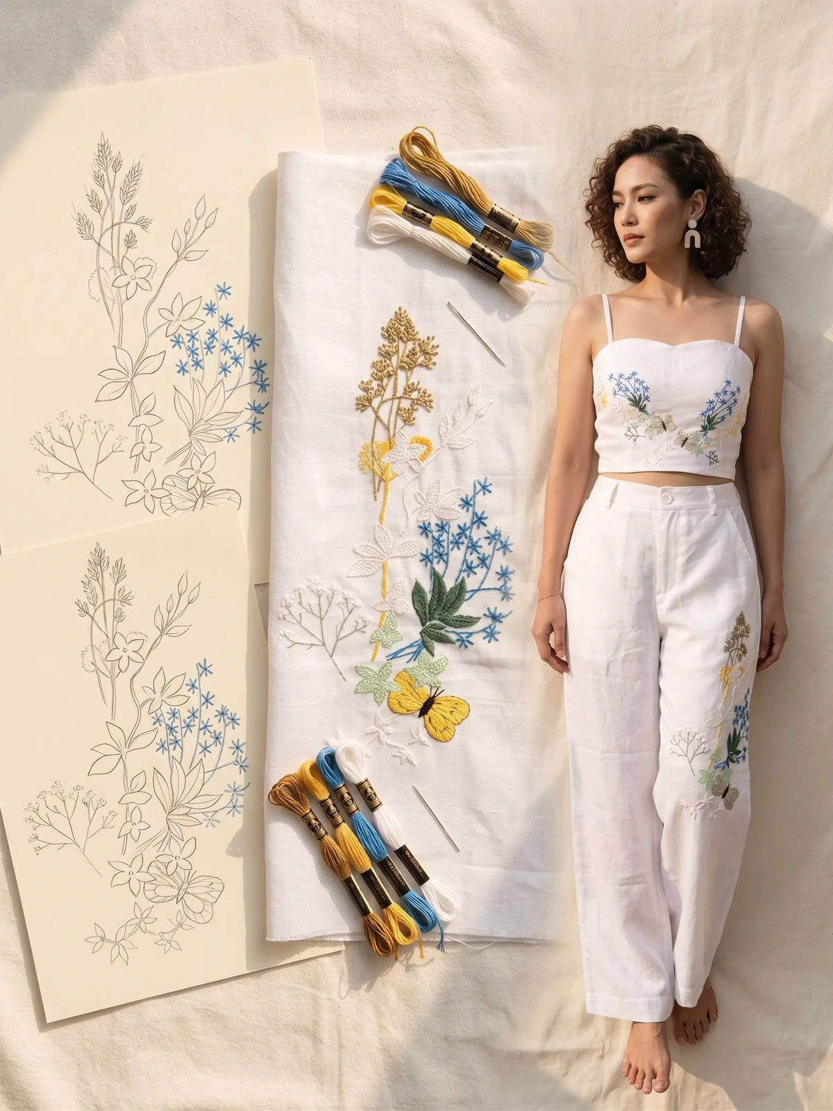 Áo croptop hai dây linen trắng thêu tay Mơ thời trang Hity