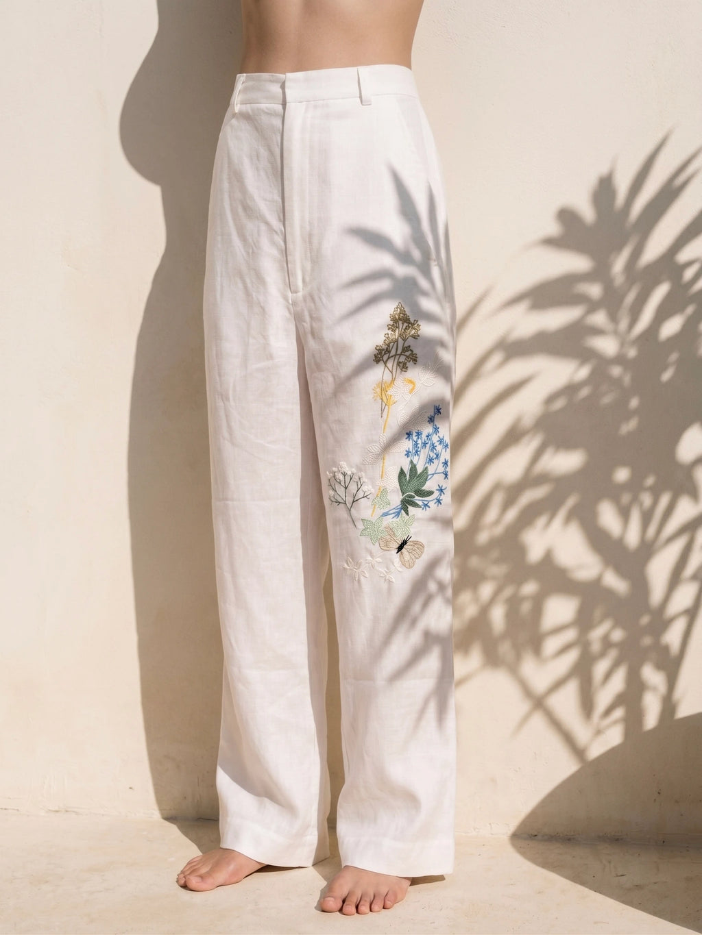 Quần ống suông linen trắng thêu tay Mơ thời trang Hity