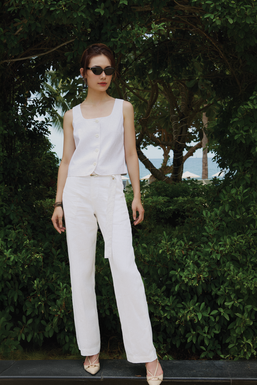 Áo crop top sát nách linen trắng thời trang Hity