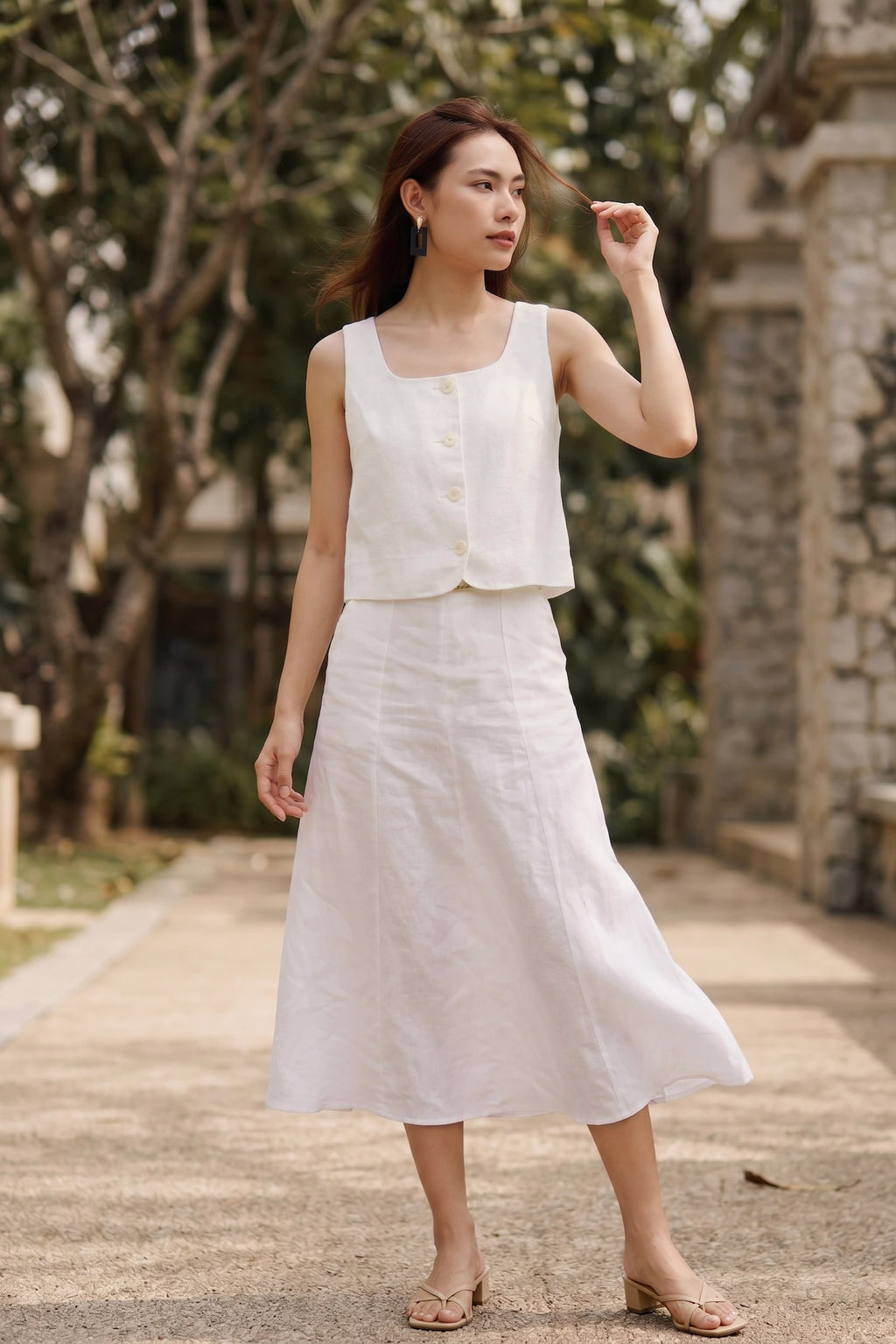 Áo croptop cổ vuông linen trắng thời trang Hity