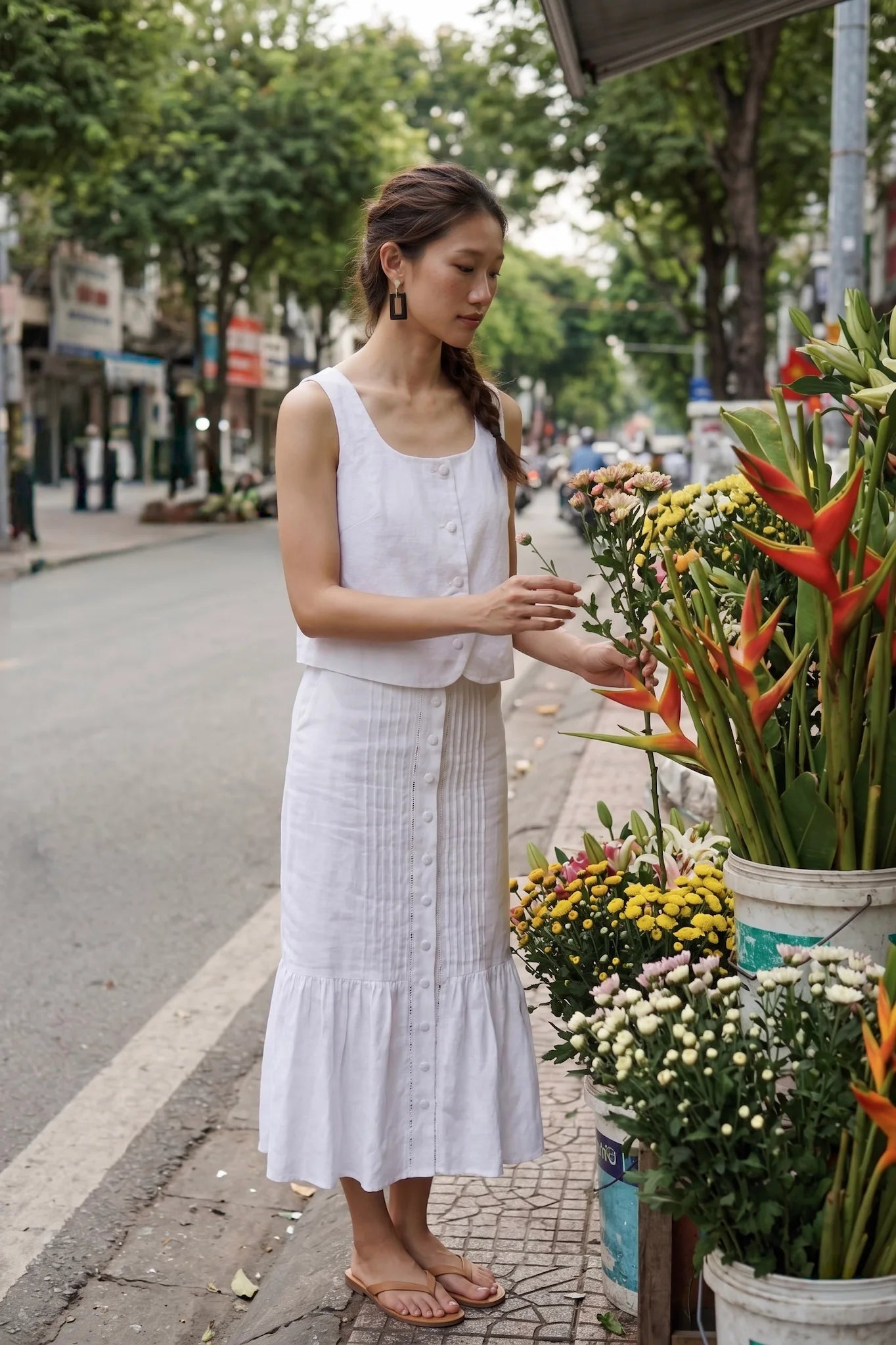 Áo croptop cổ vuông linen trắng thời trang Hity