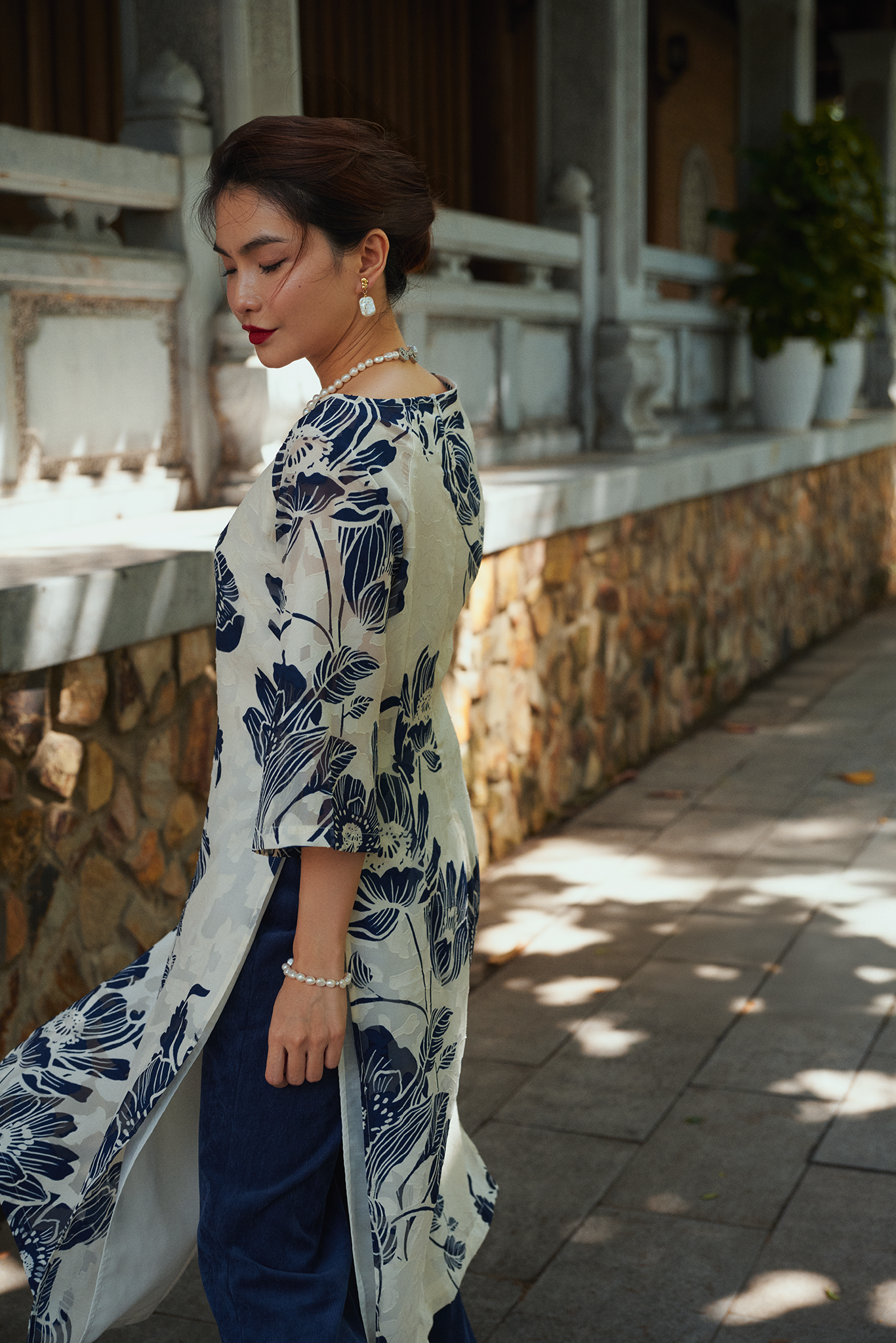 Áo dài hoa cổ thuyền thời trang Hity