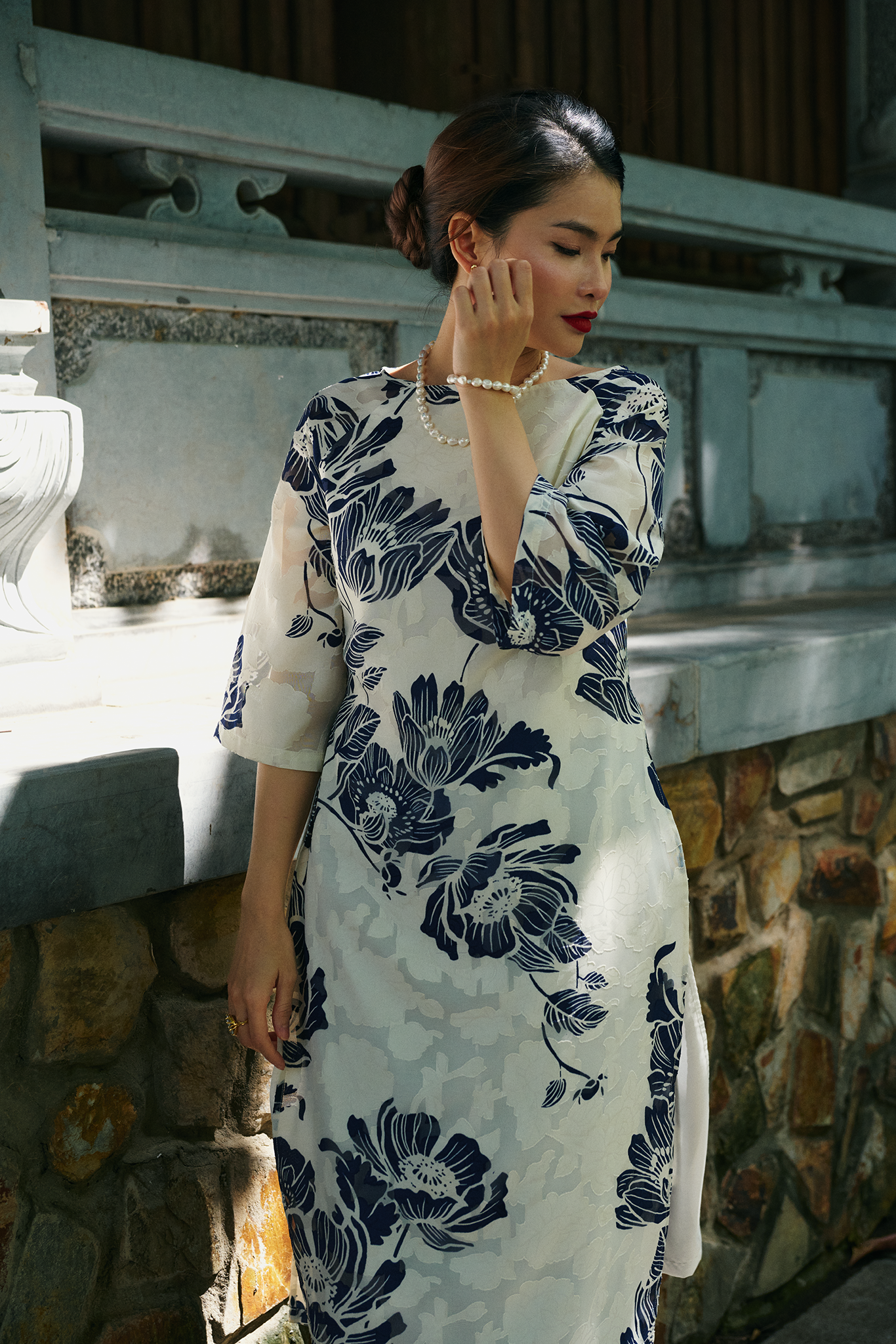 Áo dài hoa cổ thuyền thời trang Hity