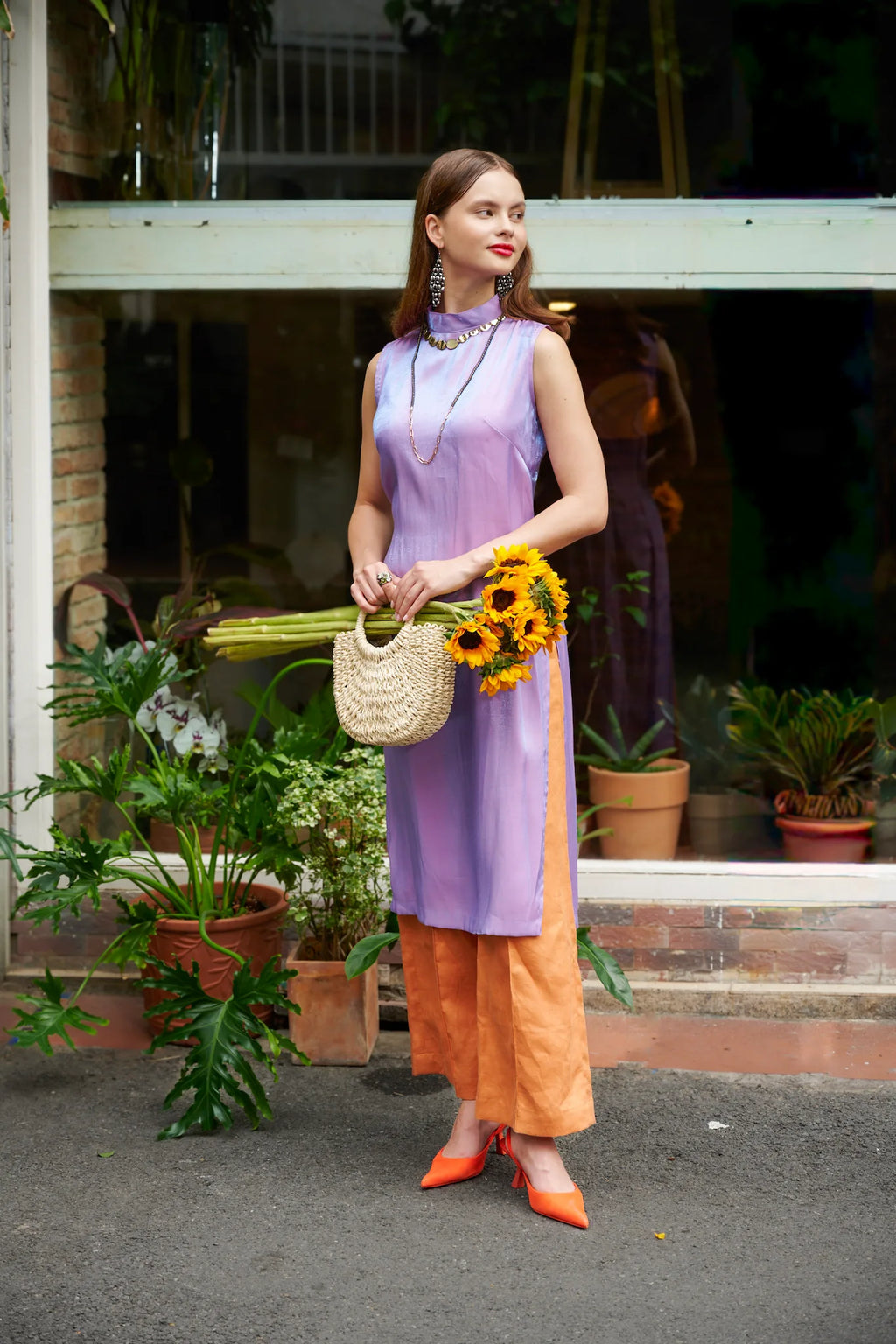 Áo dài cách tân lụa tơ tằm tím thời trang Hity