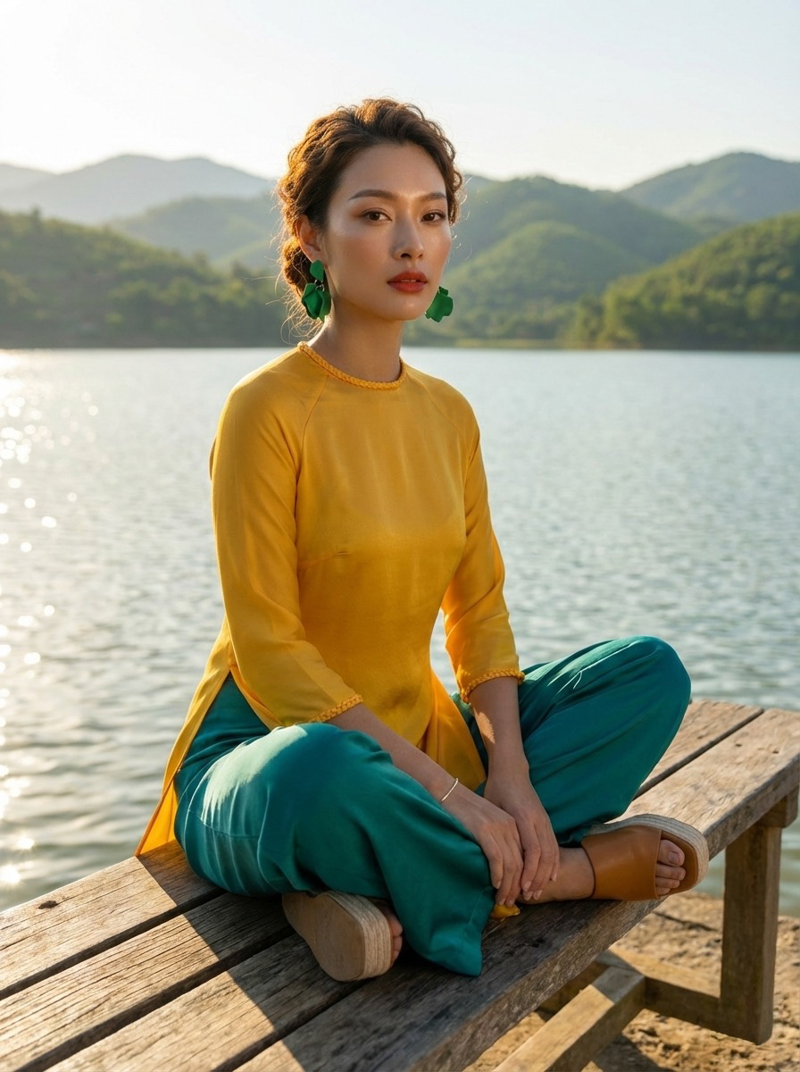 Áo Dài Lụa Tếch Sam Ánh Dương
