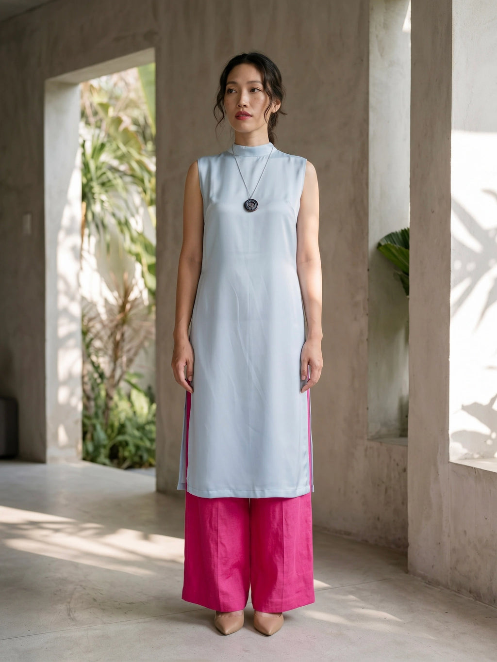 Áo dài lụa tơ tằm twill xanh pastel thời trang Hity