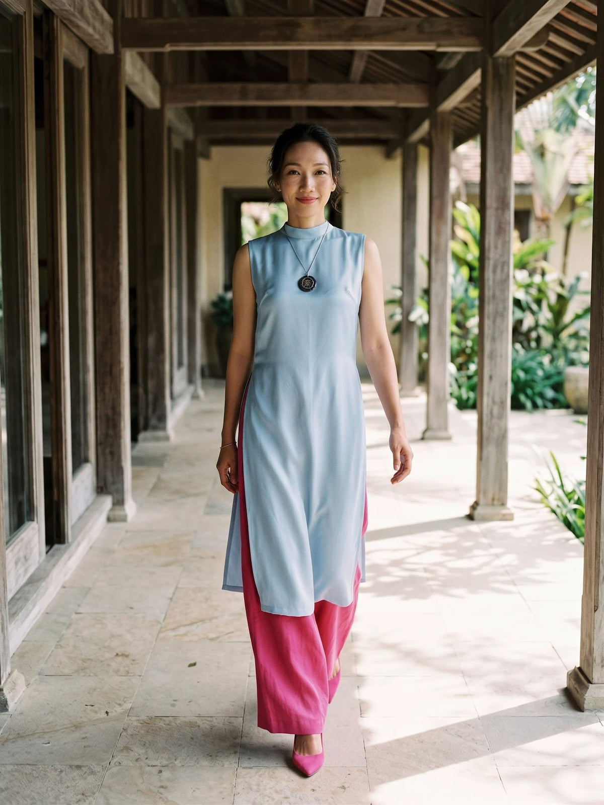 Áo dài lụa tơ tằm twill xanh pastel thời trang Hity