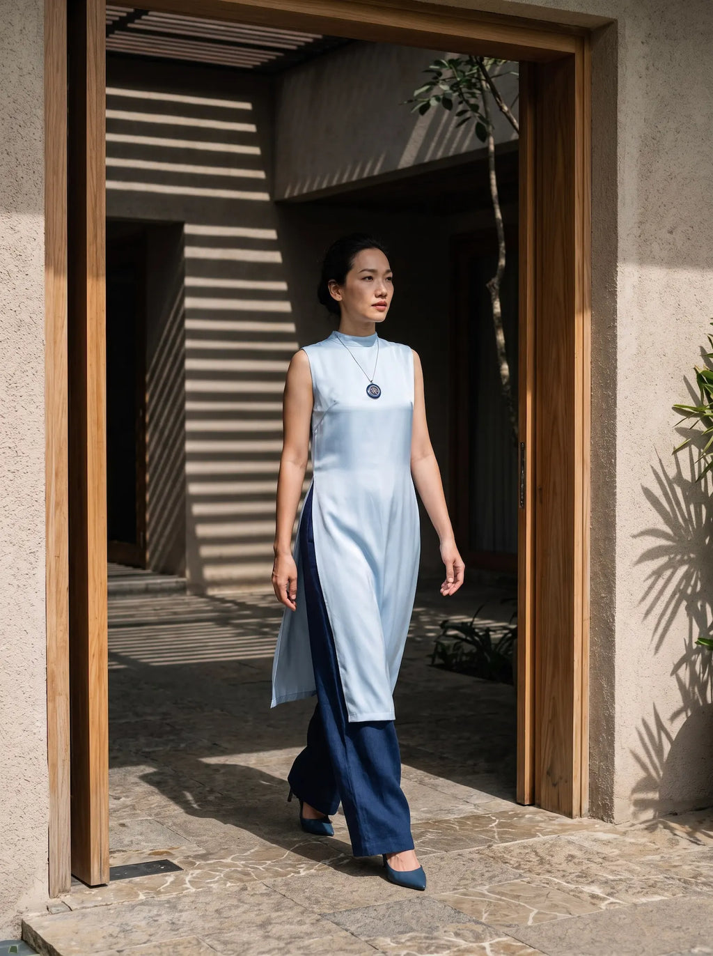 Áo dài lụa tơ tằm twill xanh pastel thời trang Hity