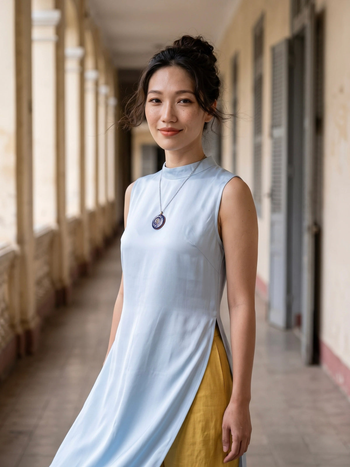 Áo dài lụa tơ tằm twill xanh pastel thời trang Hity