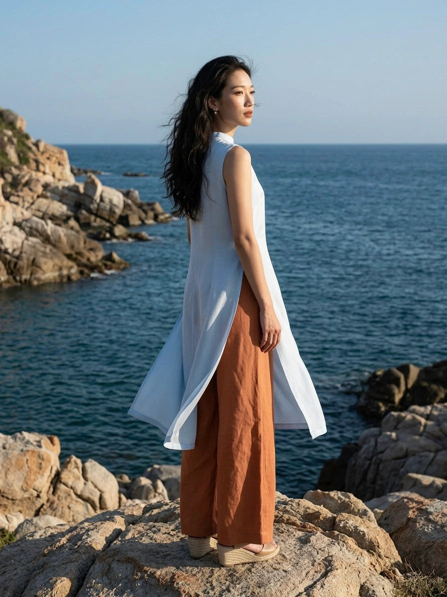 Áo dài lụa tơ tằm twill xanh pastel thời trang Hity