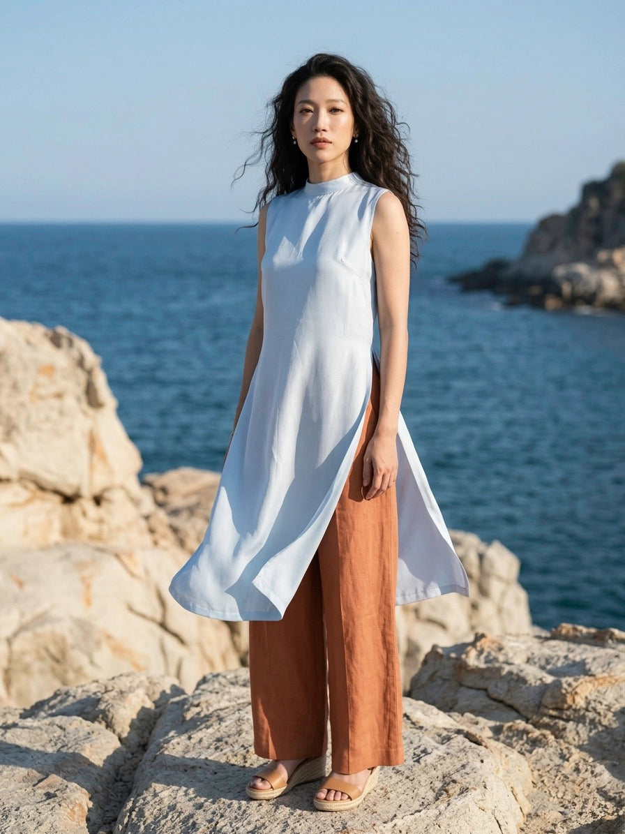Áo dài lụa tơ tằm twill xanh pastel thời trang Hity