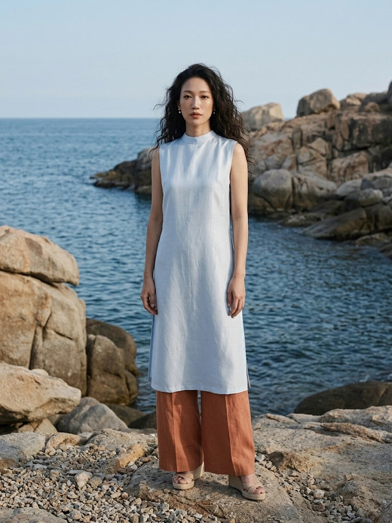 Áo dài lụa tơ tằm twill xanh pastel thời trang Hity