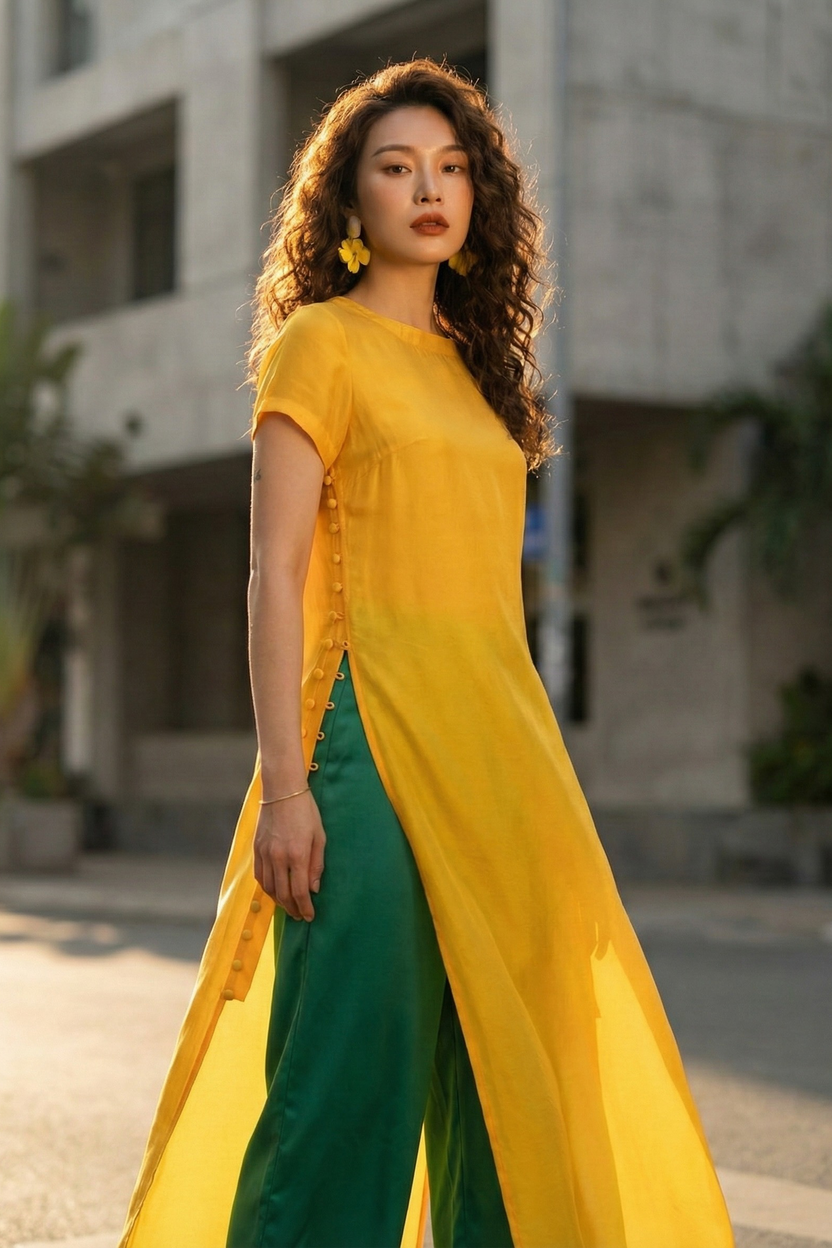 Áo dài suông lụa tơ tằm thời trang Hity