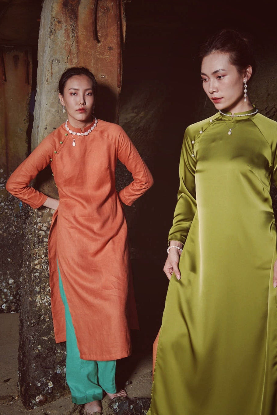 Áo dài suông tay raglan linen cam thời trang Hity 