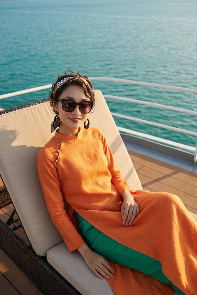Áo dài suông linen cam thời trang Hity