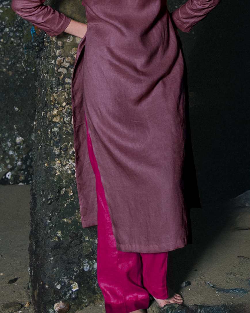 Áo dài suông tay raglan linen tím thời trang Hity