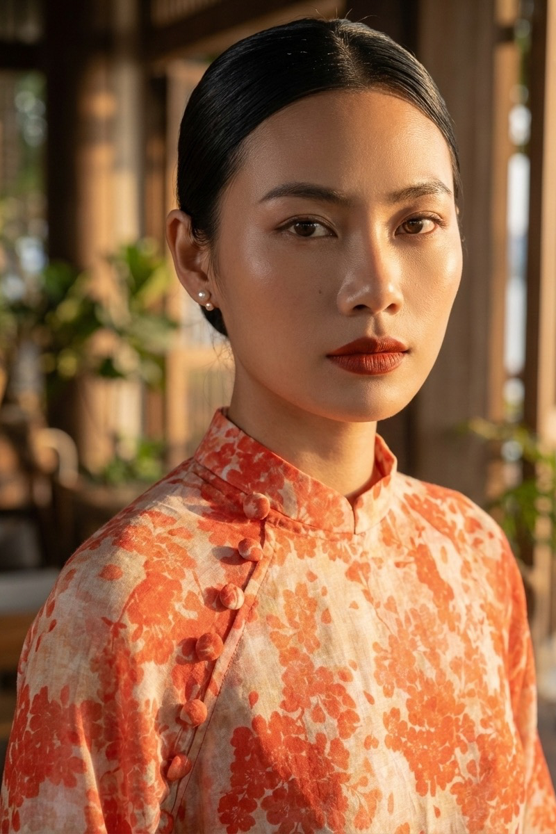 Áo dài suông vải gai xanh ramie thời trang Hity