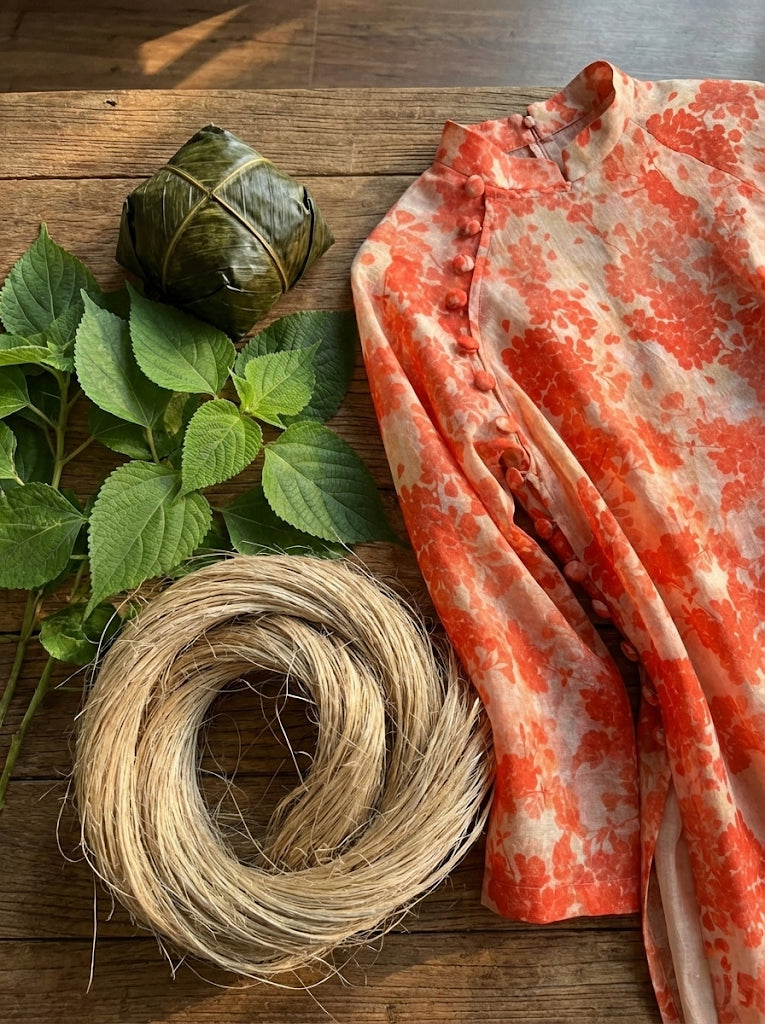 Áo dài vải gai xanh ramie thời trang Hity