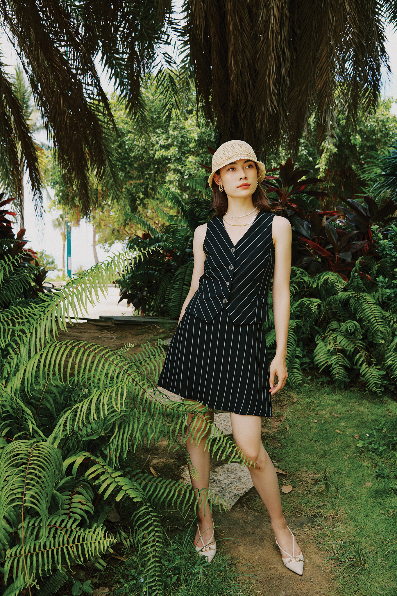 Áo vest ghi lê linen sọc thời trang Hity