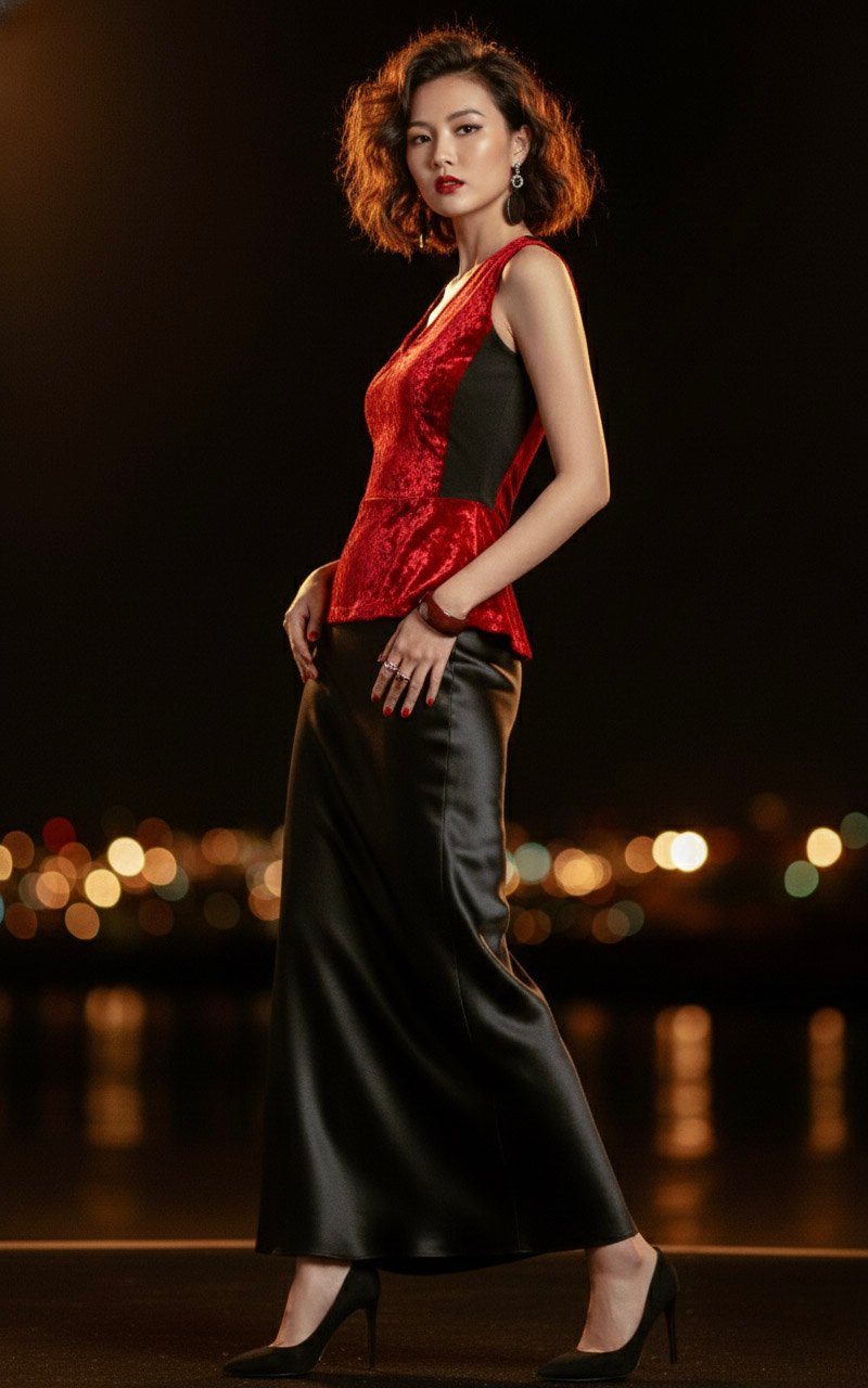 Áo thắt eo peplum hở lưng nhung đỏ thời trang Hity