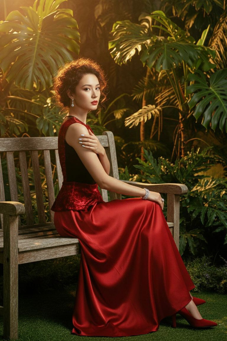 Áo thắt eo peplum hở lưng nhung đỏ thời trang Hity