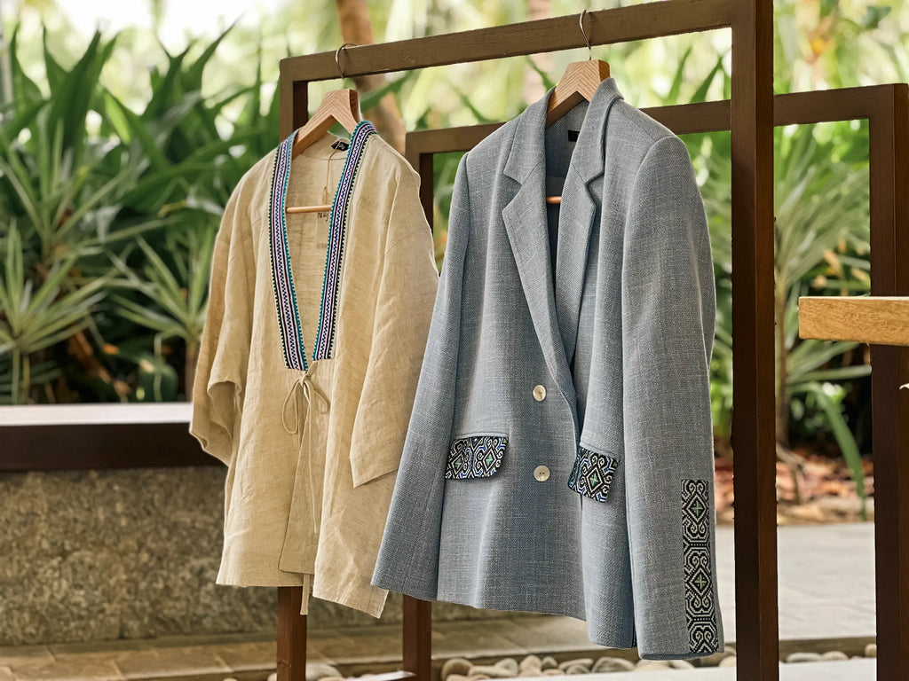 Áo khoác Nhật Bình linen phối thổ cẩm thời trang Hity