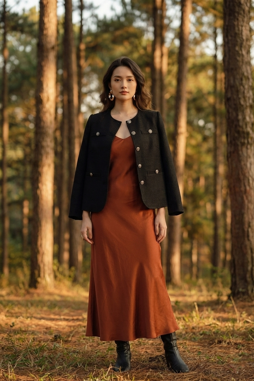 Áo khoác jacket tweed đen thời trang Hity