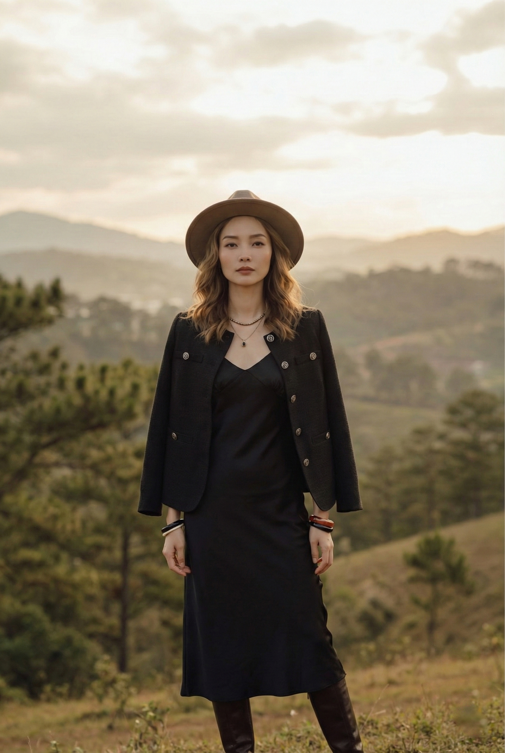 Áo khoác jacket tweed đen thời trang Hity