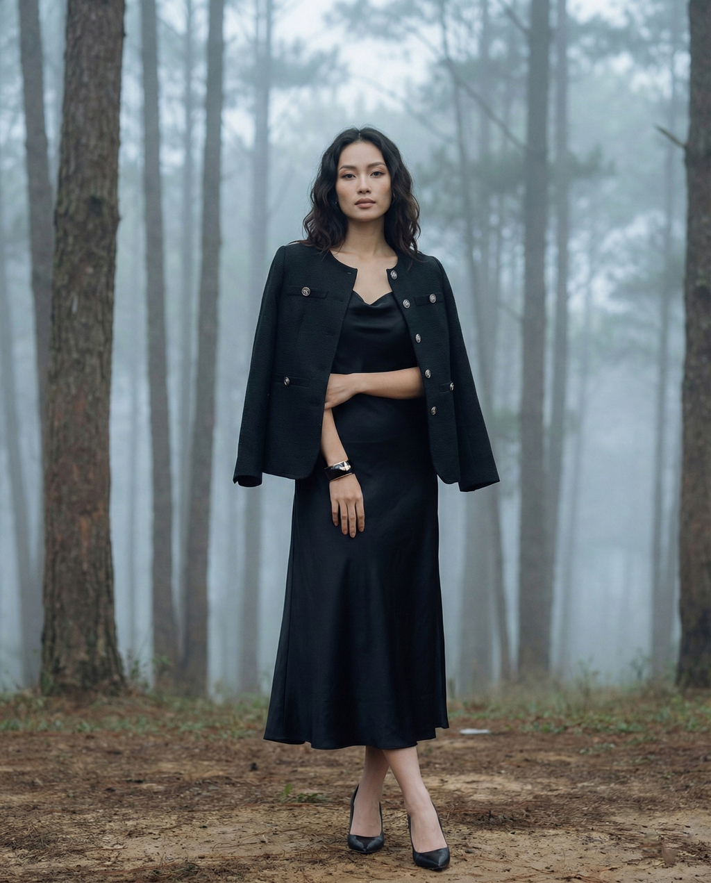 Áo khoác jacket tweed đen thời trang Hity