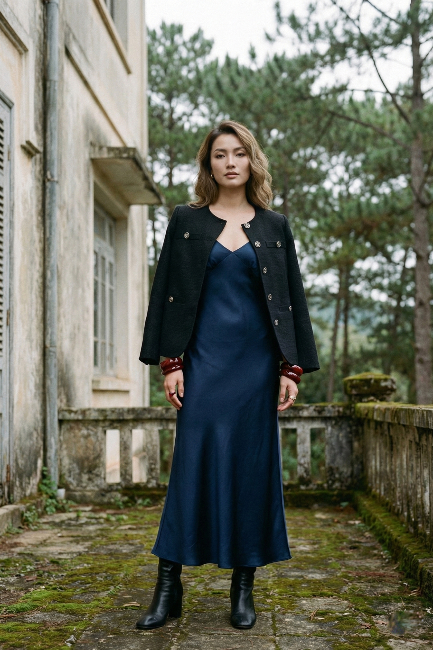 Áo khoác jacket tweed đen thời trang Hity