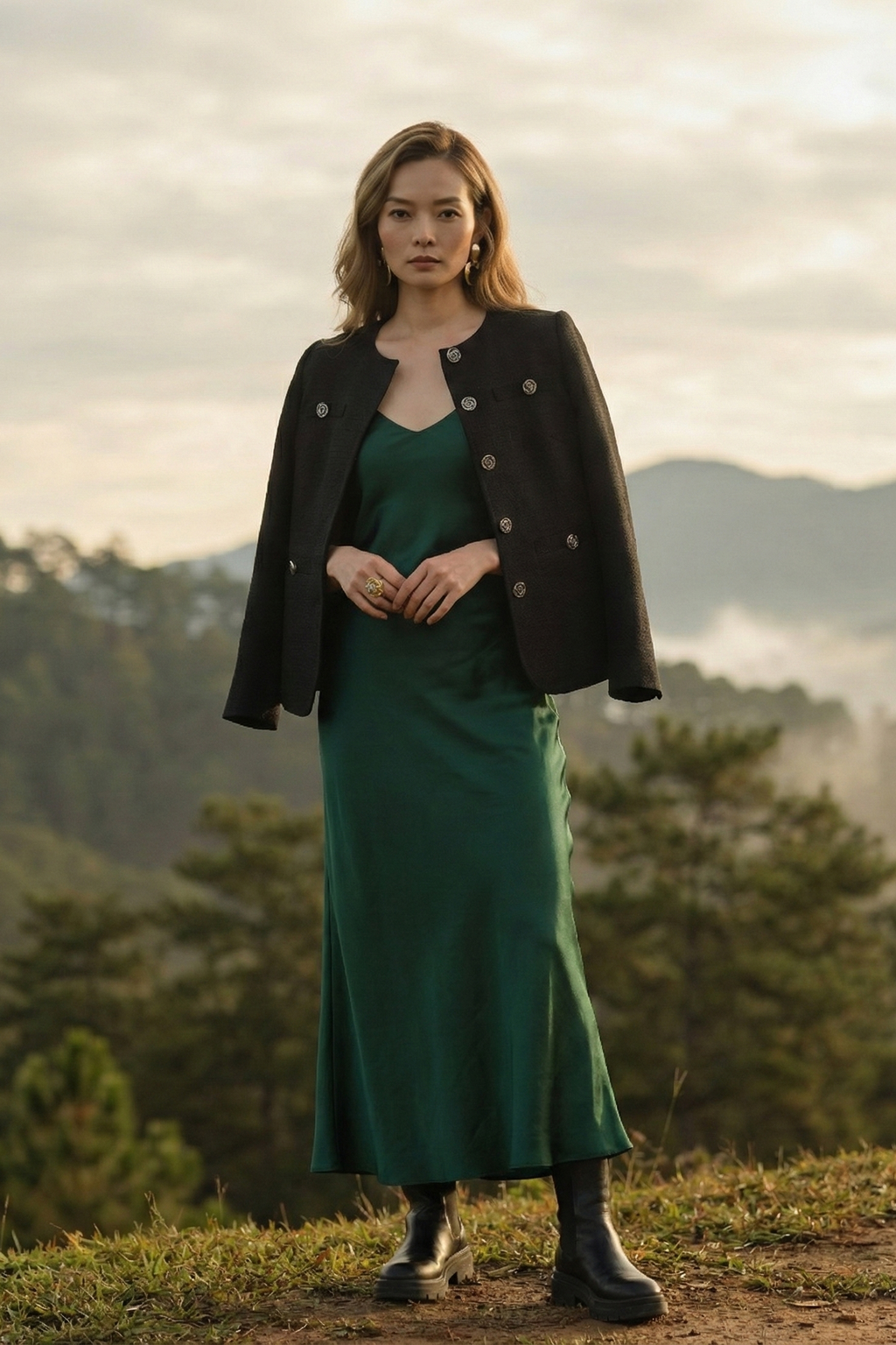 Áo khoác jacket tweed đen thời trang Hity