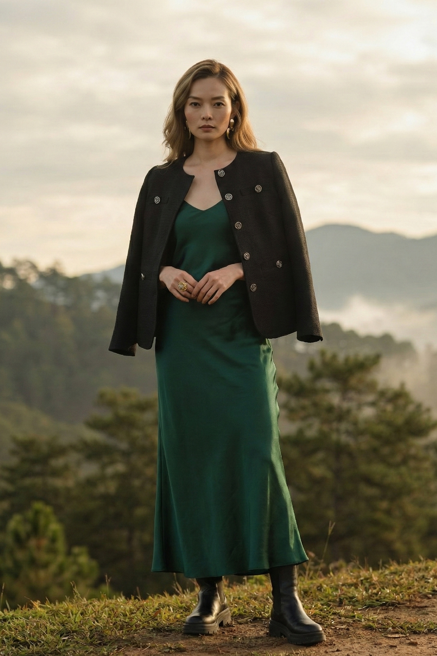 Áo khoác jacket tweed đen thời trang Hity