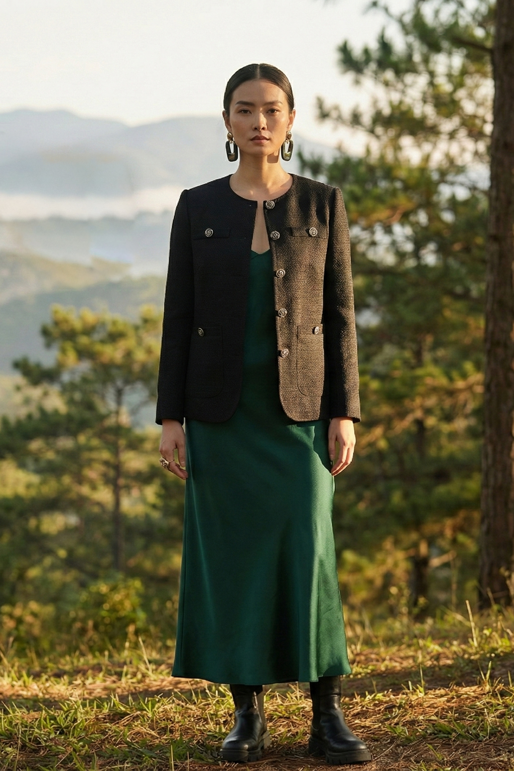 Áo khoác jacket tweed đen thời trang Hity