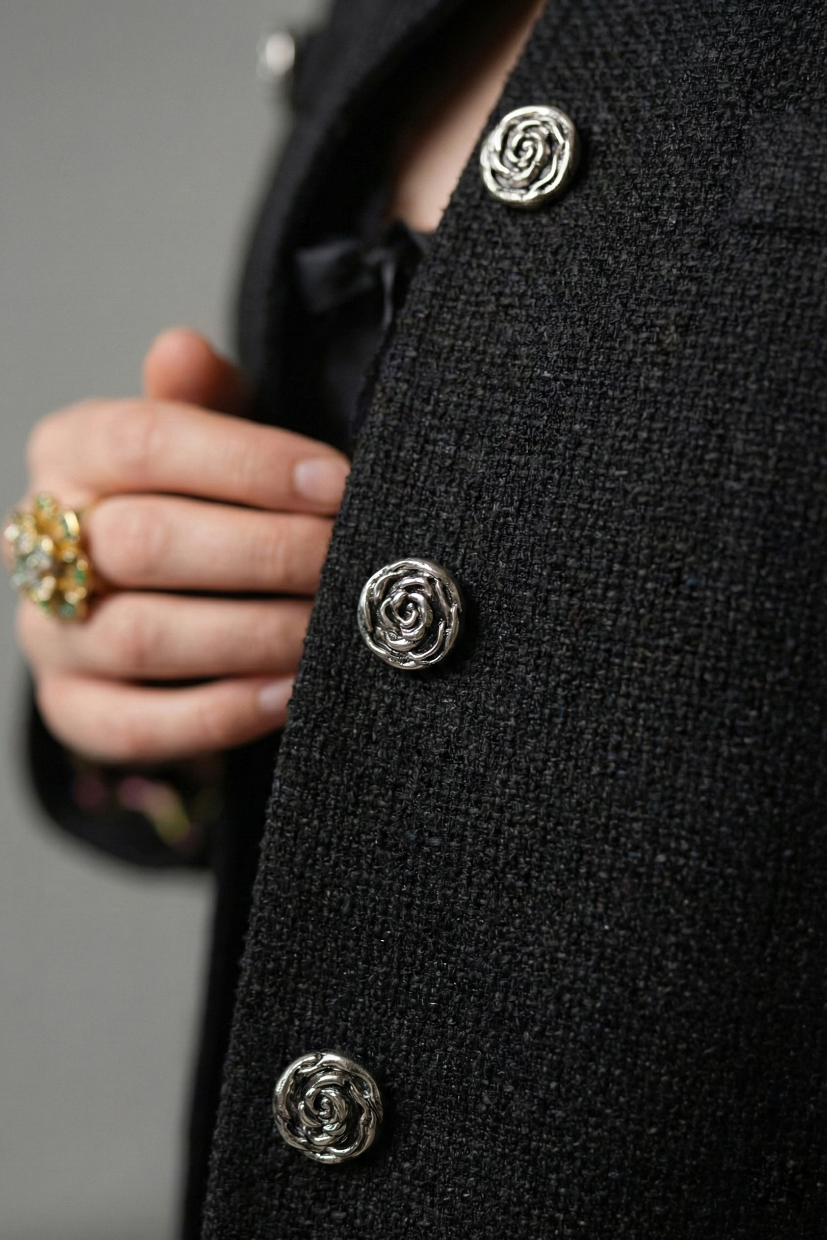 Áo khoác jacket tweed đen thời trang Hity