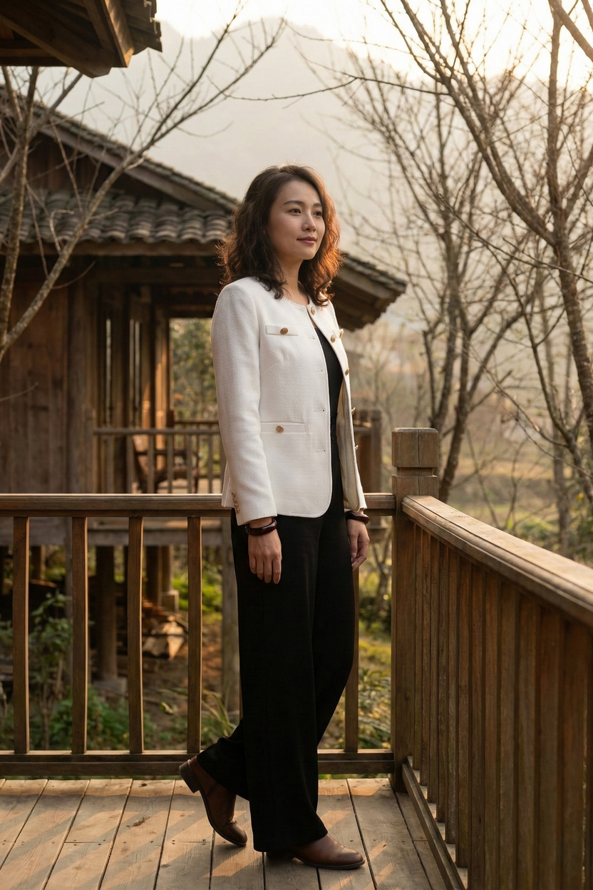 Áo khoác blazer jacket tweed trắng thời trang Hity