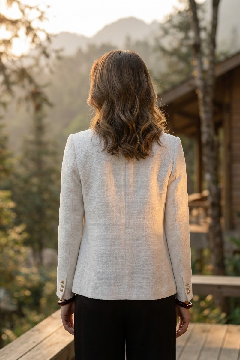 Áo khoác blazer jacket tweed trắng thời trang Hity