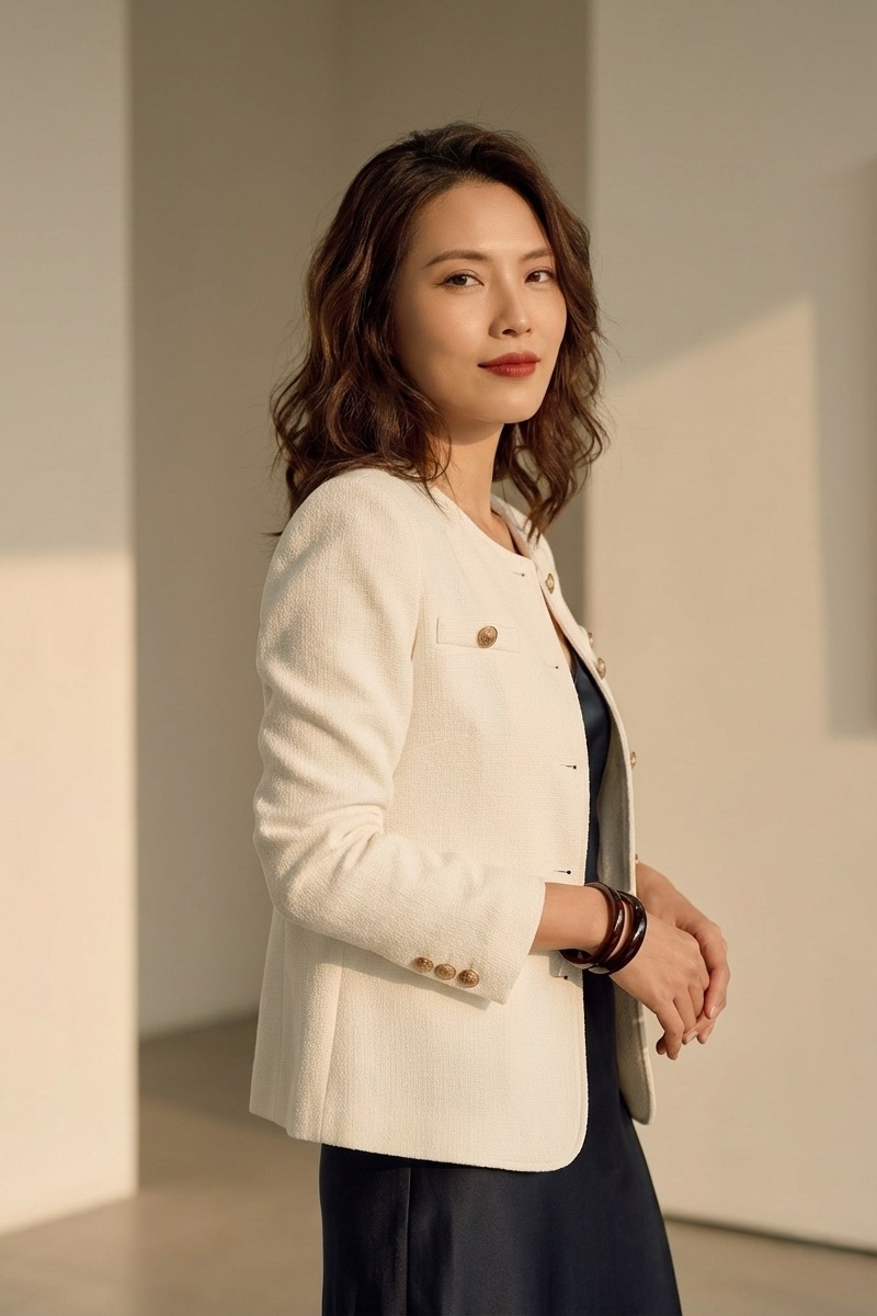 Áo khoác blazer jacket tweed trắng thời trang Hity