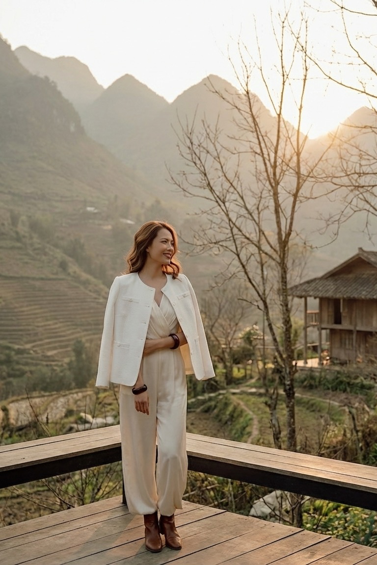 Áo khoác blazer jacket tweed trắng thời trang Hity