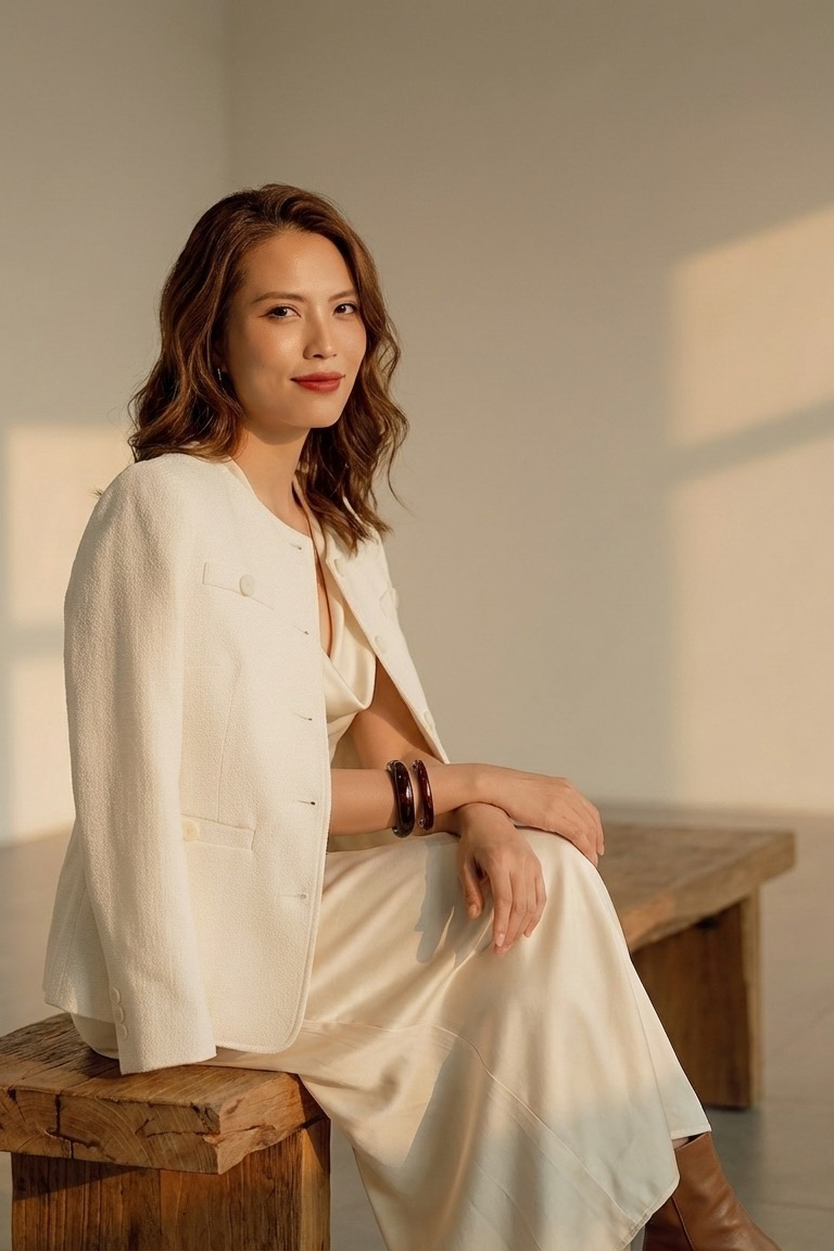 Áo khoác blazer jacket tweed trắng thời trang Hity