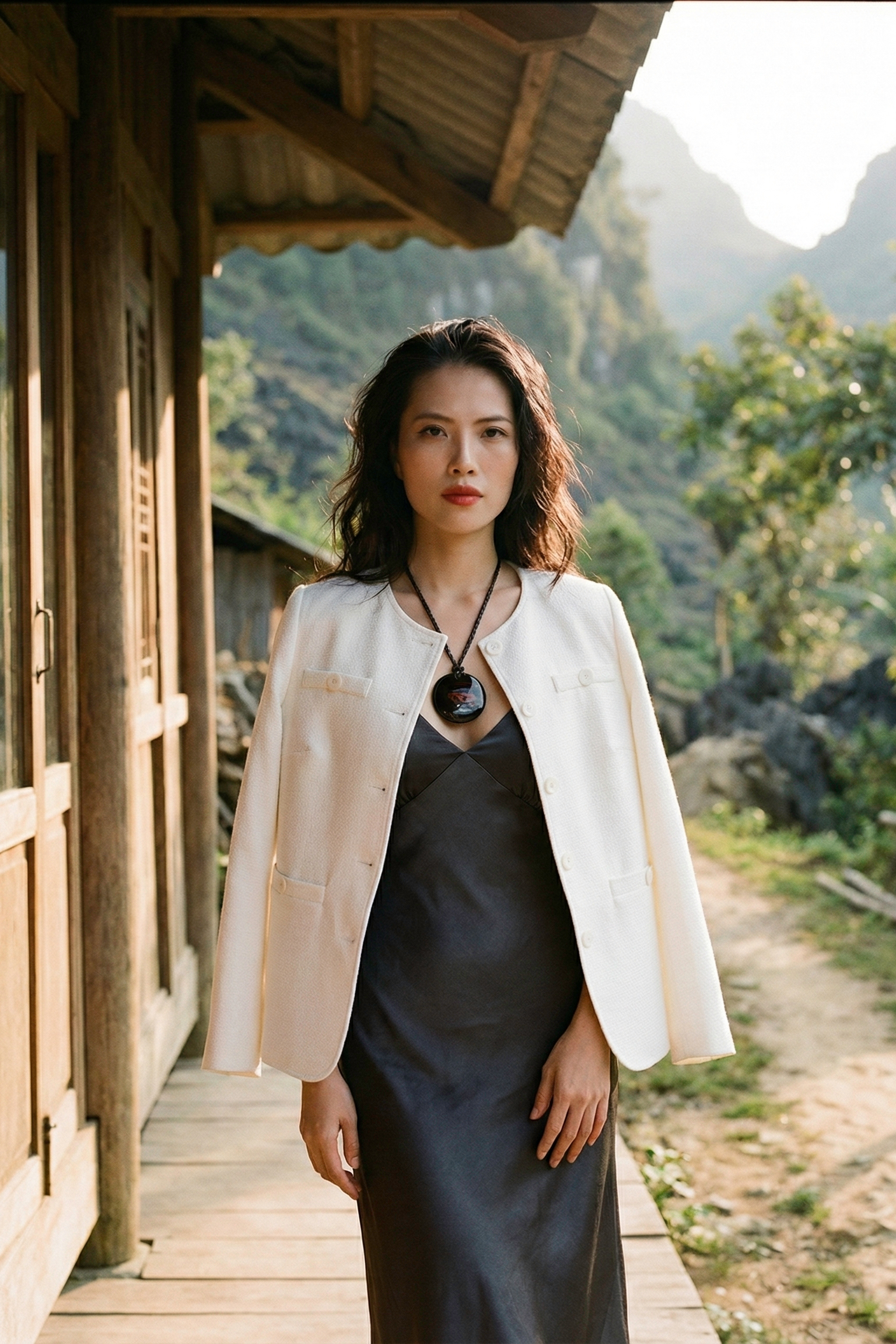 Áo khoác blazer jacket tweed trắng thời trang Hity