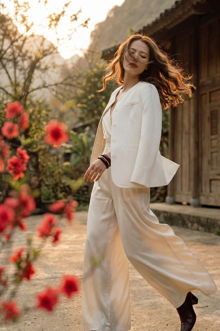 Áo khoác blazer jacket tweed trắng thời trang Hity