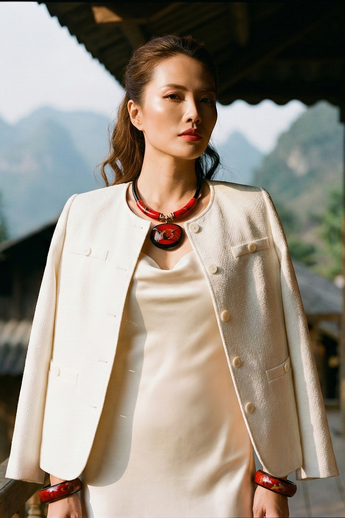 Áo khoác blazer jacket tweed trắng thời trang Hity