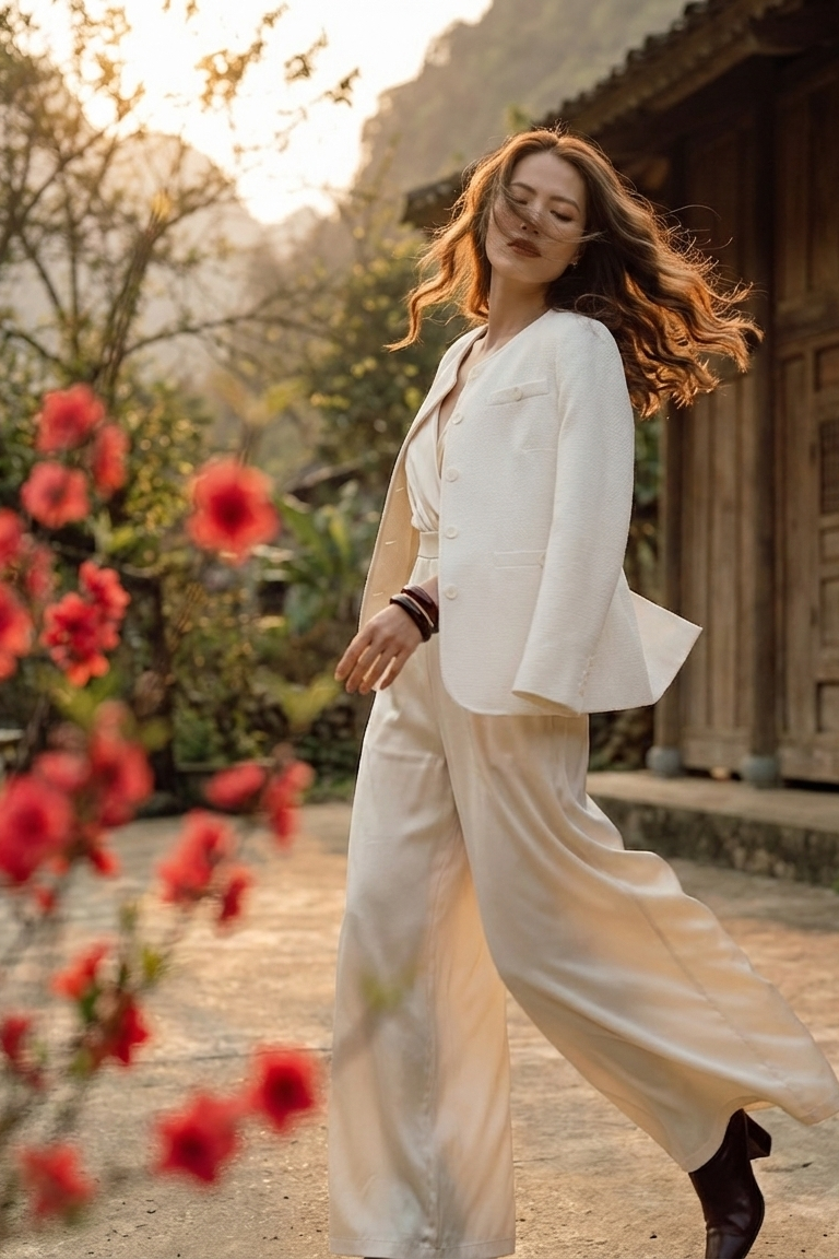 Áo khoác jacket tweed trắng thời trang Hity