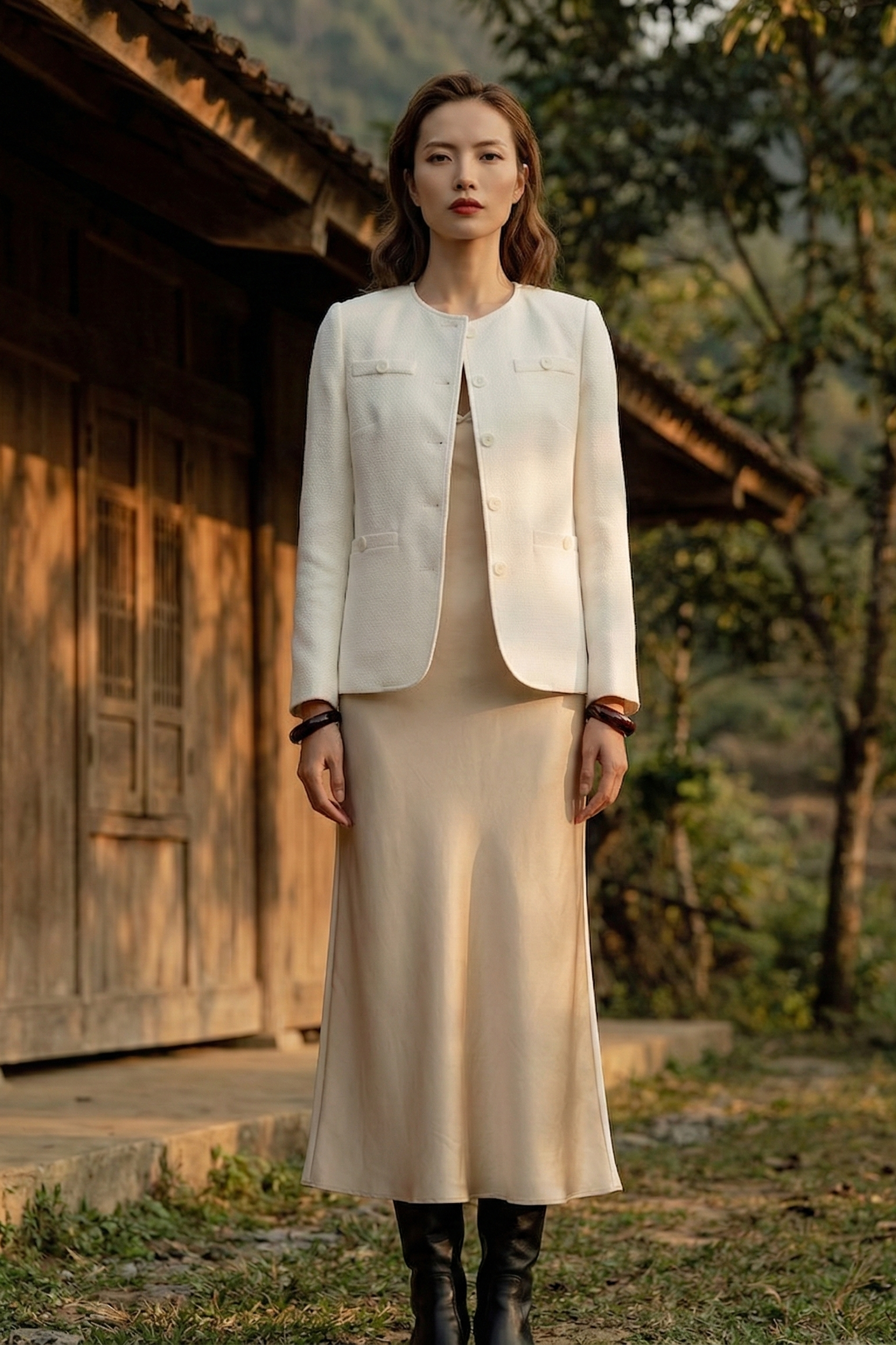 Áo khoác jacket tweed trắng thời trang Hity