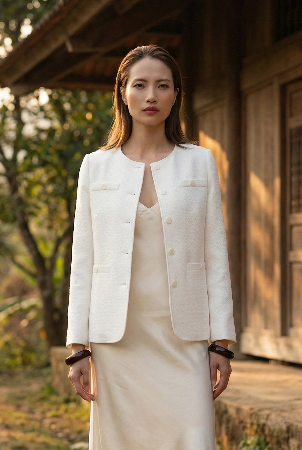 Áo khoác jacket tweed trắng thời trang Hity