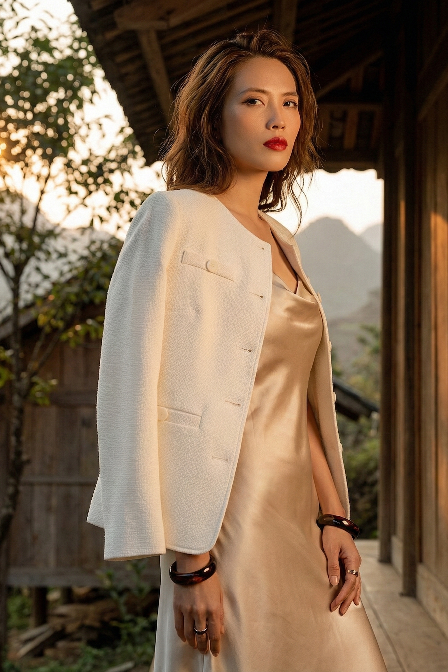 Áo khoác jacket tweed trắng thời trang Hity